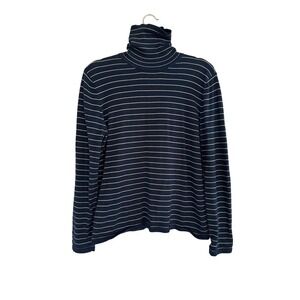 Lauren Ralph Turtle Neck Sweater Navy with Gold Striping Size L